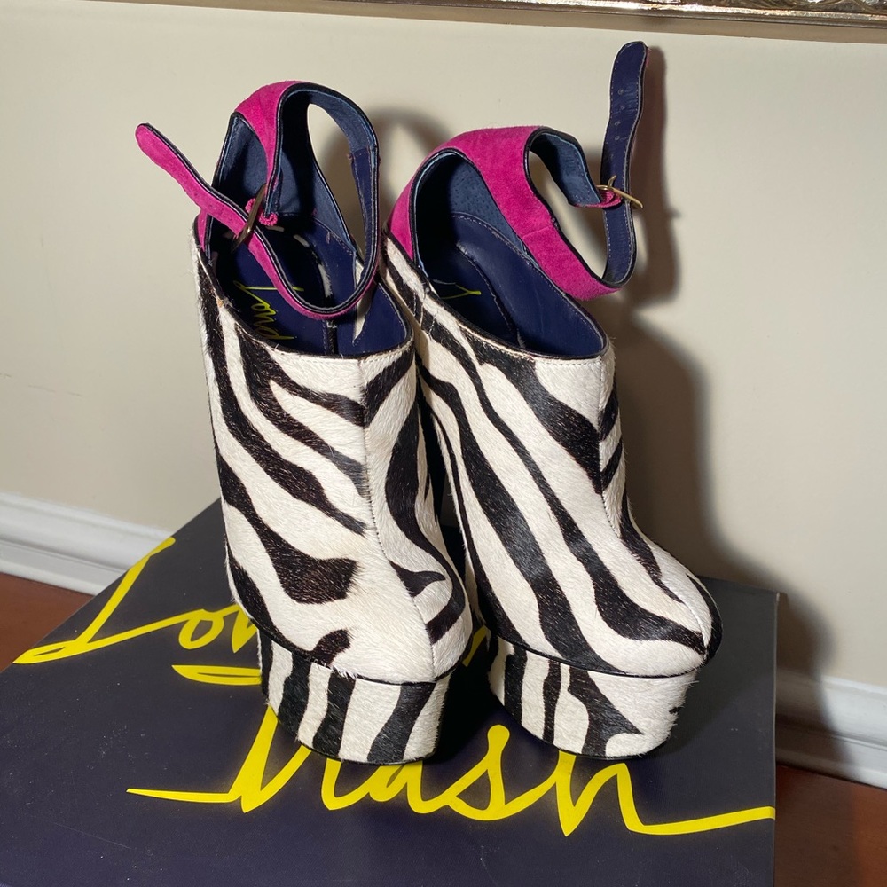 Zebra Print Dyed Cow Fur Platform Heels